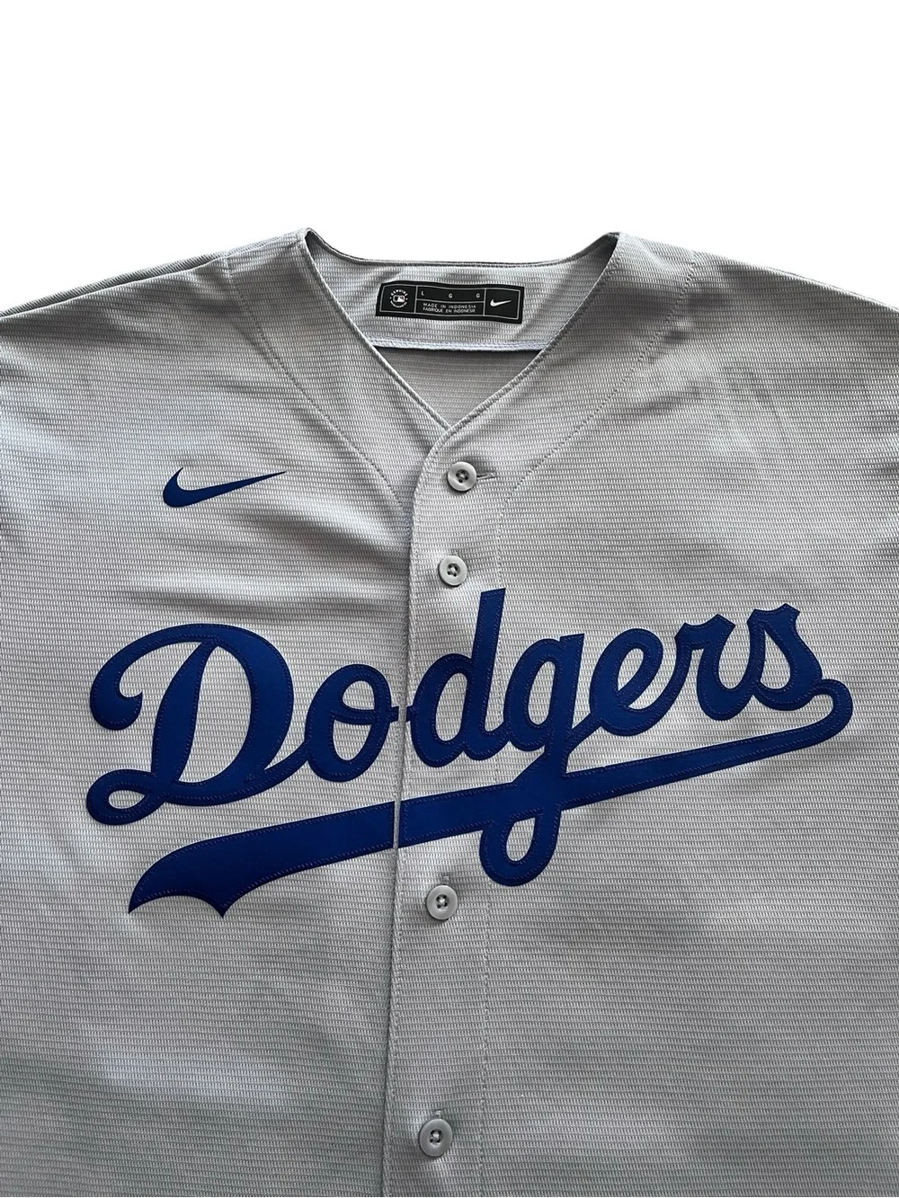 Nike Gray and Blue Dodgers Button-Up Jersey